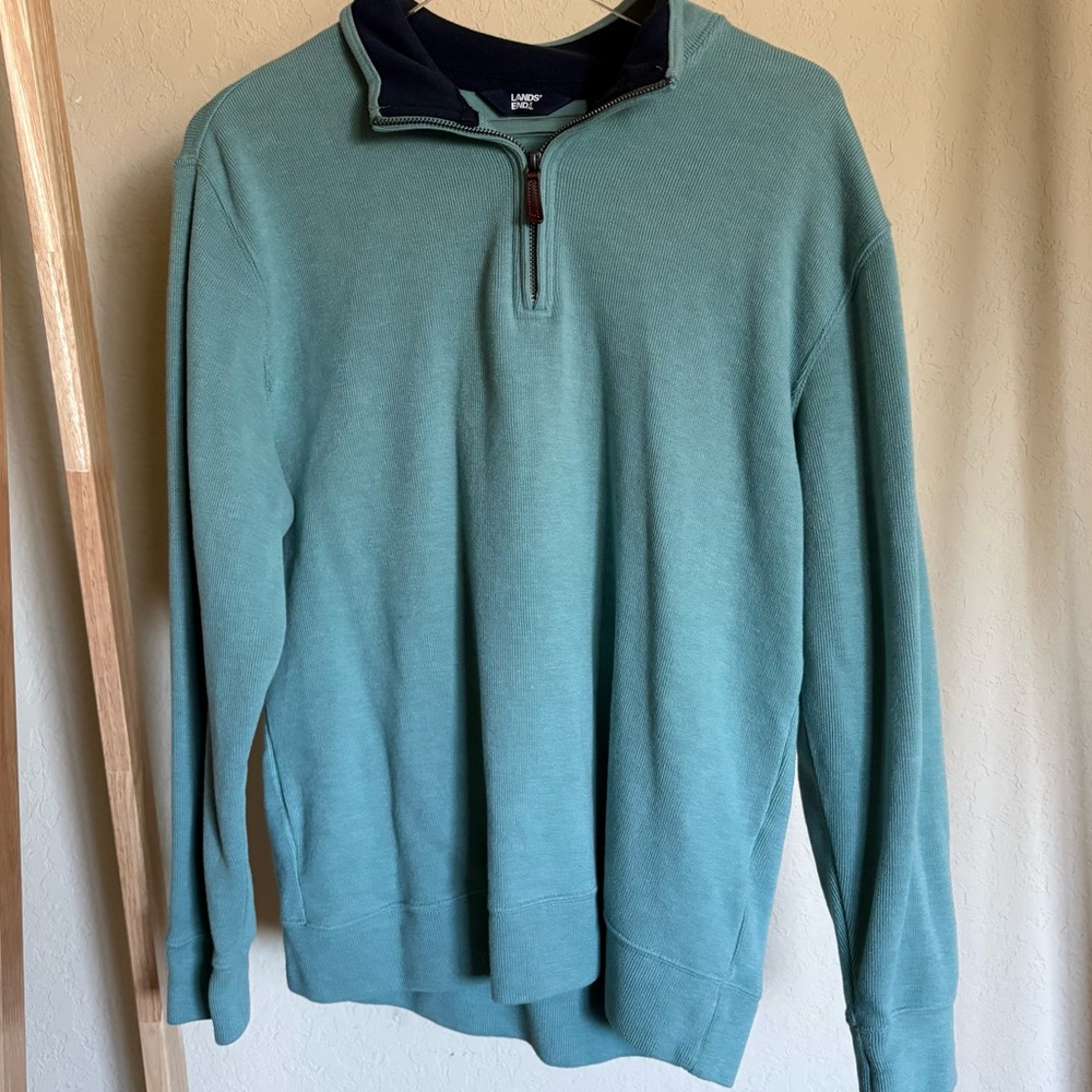 Lands' End Seafoam Green Zip-Up Sweater